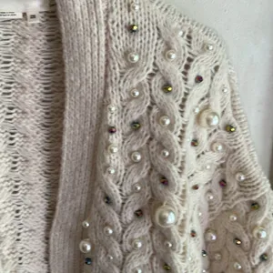 Anthropologie Embellished Pearl Open Cream Cardigan thumbnail 5
