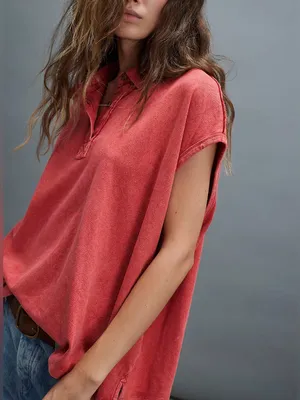 NWT Free People We The Free Keep On Polo - Fiery Red - medium thumbnail 5