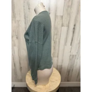 Green Ribbed Button Front Cardigan Top | Size Small | Long Sleeve Knit Sweater thumbnail 2