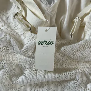 Aerie Textured Lace Padded Longline Bralette in Creamy White Size XL thumbnail 7