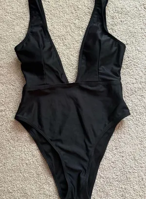 Black plunge neckline One Piece Swimsuit thumbnail 1