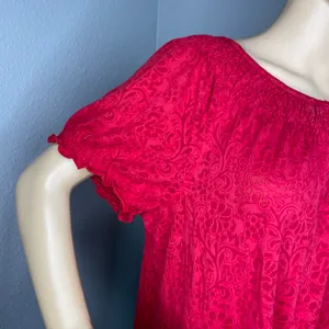 Kim Roger’s Short Sleeve Floral Print Top Blouse Red Size XL thumbnail 2