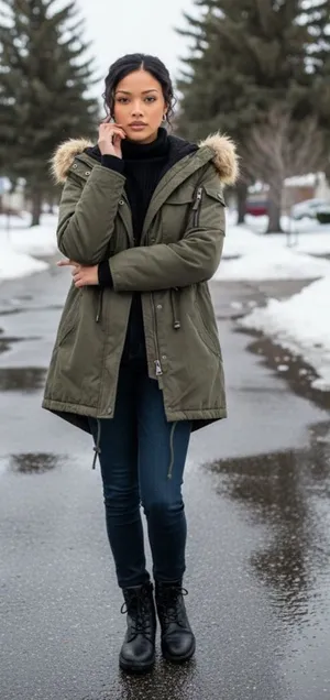 S13 New York parka olive green faux fur hood cargo jacket sz Small thumbnail 1