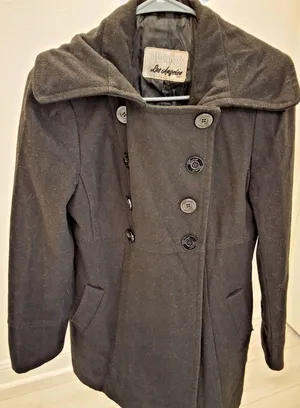 Guess Black Double Breasted Peacoat Wide Shawl Collar Fitted Wool Blend S 2000s thumbnail 1