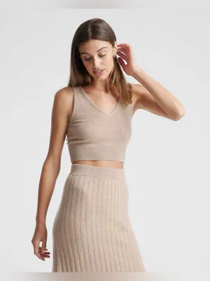 Quince 100% Mongolian Cashmere Cropped Tank in Oatmeal XS thumbnail 1