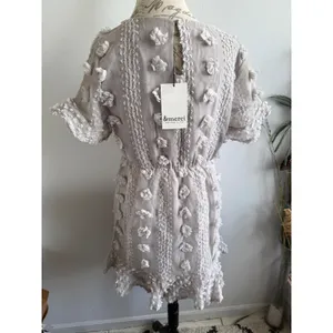 &merci Floral Pom Pom Aline Dress Medium Grey Short Sleeve‎ Mini New thumbnail 3