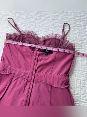 Lulu's Sweetheart Style Mauve Polka Dot Bustier Tiered Midi Dress Size S thumbnail 11