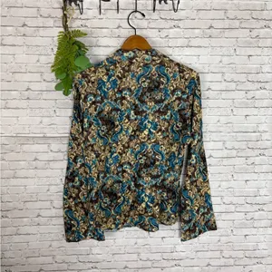 Vintage Wrangler Brown and Teal Paisley Floral Lace Bell Sleeve Blouse thumbnail 4