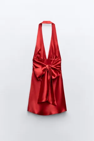 Zara dres red mini Halter Satin Effect wedding party coctail bow thumbnail 7