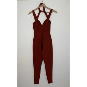 House of CB Cypresa Rust Lurex Collar Strap Jumpsuit Women’s Size XS thumbnail 4