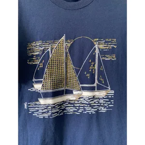 Vintage 90s Gold Glitter SAILBOATS Single Stitch T-SHIRT M Made In USA hanes thumbnail 2