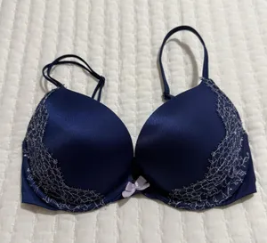 Victoria’s Secret Very Sexy Push Up Bra Underwire 32D Blue With Lace Trim thumbnail 1
