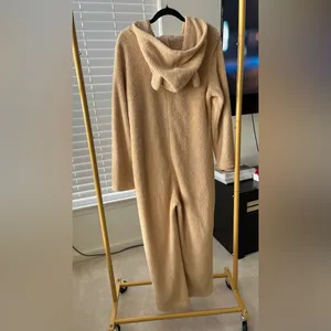 Gently worn teddy bear hoodie pajama onesie Tan Size XL thumbnail 2