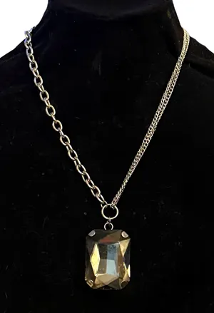 Silver tone chunky Smokey quartz pendant necklace thumbnail 1