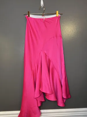 Anthropologie Skirt Womens XXS Pink Satin Asymmetric Ruffle Layered Long Party thumbnail 2