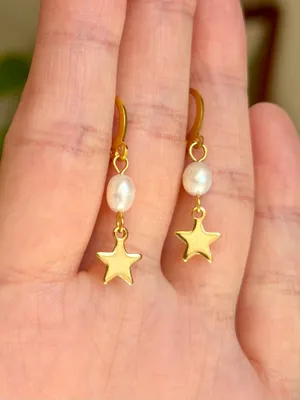 Handmade grunge fairy whimsical y2k style quality pearl star dangle earrings⭐️ thumbnail 2