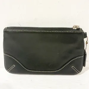 Coach‎ Black Leather White Stitch Zip Top Wristlet Wallet Clutch thumbnail 5