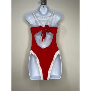 Roevite Red White Contrast High Cut One‎ Piece Swimsuit XL Tie Back Padded thumbnail 5