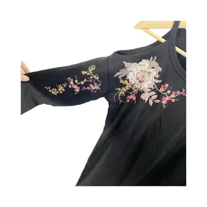 Socialite Womens Sweater Dress Black Floral Embroidered Long Sleeve‎ Stretch S thumbnail 3