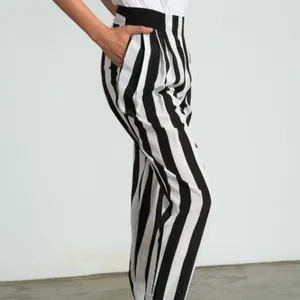 NWT Sans Souci Striped Lightweight Satin Feel Trouser Ankle Pant M Black White thumbnail 9