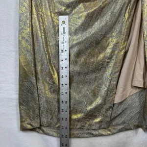 Anthropologie Gold Metallic Maxi Dress Sleeveless Ruched‎ Slit Cowl Neck S NEW thumbnail 7