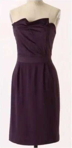 Deletta Anthropologie Purple Strapless fanned bodice cocktail Dress Size M thumbnail 1