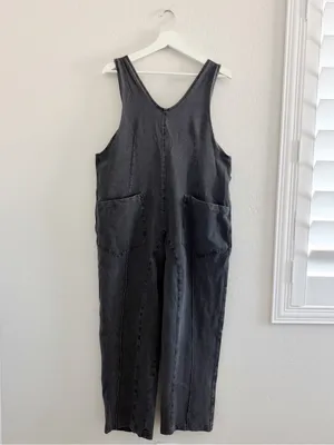Exlura NEW High Roller Denim Bib Jumpsuit Loose Sleeveless Baggy Overalls Pockets M thumbnail 4