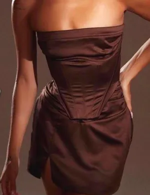 House Of CB Mistress Rocks Mini Brown Satin Dress thumbnail 4