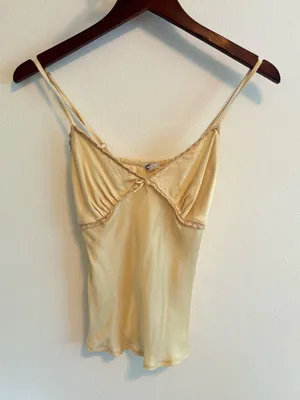 Subdued Butter Yellow Satin Ruched Bust Cami Top thumbnail 2