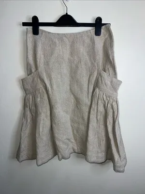 Free People Neutral Beige Textured linen and cotton A-Line Ruffle Skirt thumbnail 7