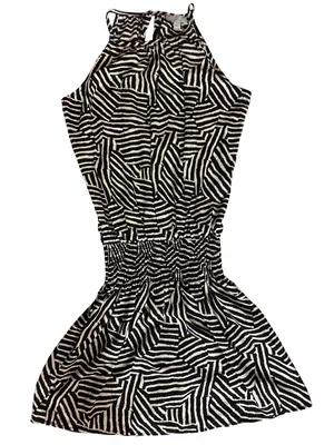 Veronica M Black and White Halter Mini Dress thumbnail 1