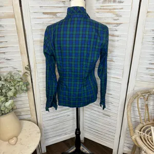 BROOKS BROTHERS Women's 8 Tartan Navy Plaid Long Sleeve Button Top Ruffle Neck thumbnail 12