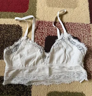 aerie White Ribbed Lace Bralette thumbnail 1