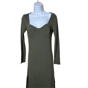 Aerie Green Ribbed Long Sleeve Midi Dress Size Small thumbnail 2