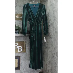 NWT MSK Womens Belted Velvet Long Sleeve V Neck Stretch Dress Emerald Green S thumbnail 3