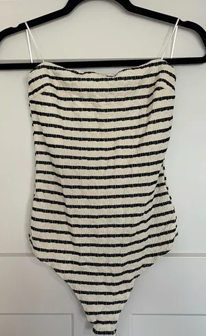 Gaze Strapless Black and White Striped Bodysuit thumbnail 1