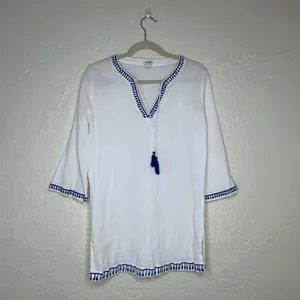 J.Crew Factory Gauze Embroidered Tunic Cover Up Tassel Beach Women Small‎ thumbnail 2