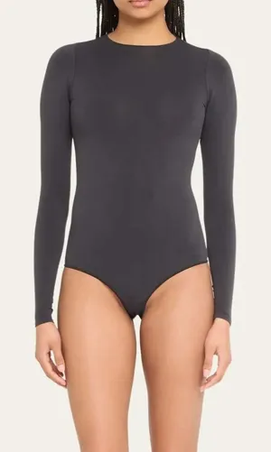 SKIMS Essential Smoothing Long-Sleeve Thong Bodysuit Womens S/M Onyx Black‎ Slim thumbnail 1