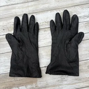 VTG Fownes Leather Gloves Sz 6.5 Black Acrylic Lined Winter Driving Preppy‎ thumbnail 2