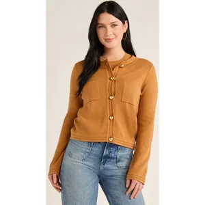 Free Assembly Womens Cardigan Sweater Size XS Brown Sesame Long Sleeve Pocket thumbnail 4