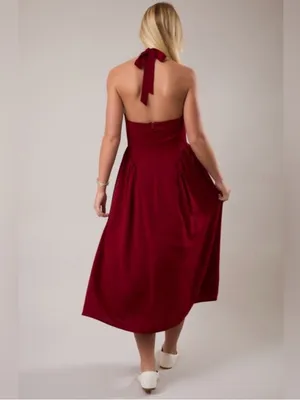 NEW Le Lis Burgundy Halter Midi Dress with Lace Trim – Medium thumbnail 5