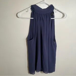 1.State‎ Women's Size Small Sleeveless High Neck Blouse Chiffon Deep Cobalt Blue thumbnail 2