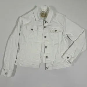 Levis Womens White Denim Trucker Jacket Large Stretch Cotton 77306-0004 thumbnail 1