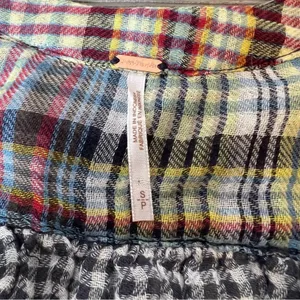 Free People Come On Over Plaid Top Oversized High Low Button‎ Front Blouse Small thumbnail 7