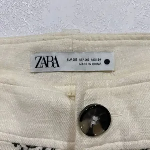 Zara Cream Embroidered Wide Leg Pants XS Boho Linen Blend thumbnail 3