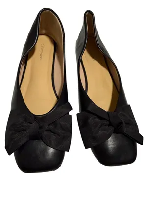 C.Paravano Black Bowknot Soft Leather Square Toe Flats Size 40 thumbnail 1