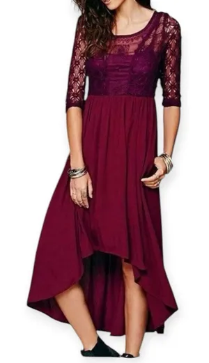 Free People Lonesome Dove Hi Lo Lace Midi Dress Plum Size 0 thumbnail 1