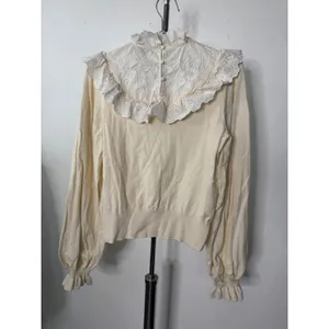 & Other Stories Sweater Cream Eyelet Lace Ruffle Bib Balloon Sleeve Paris Top thumbnail 4
