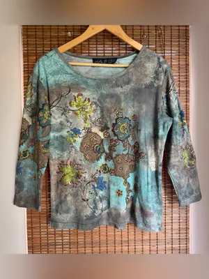 NWT Vintage Lola P Floral Rhinestone Embellished Art Print Top Small thumbnail 2