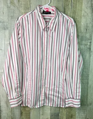 Jones New York 3X Striped Button Front Long Sleeve W/Button Cuff Shirt Top thumbnail 1